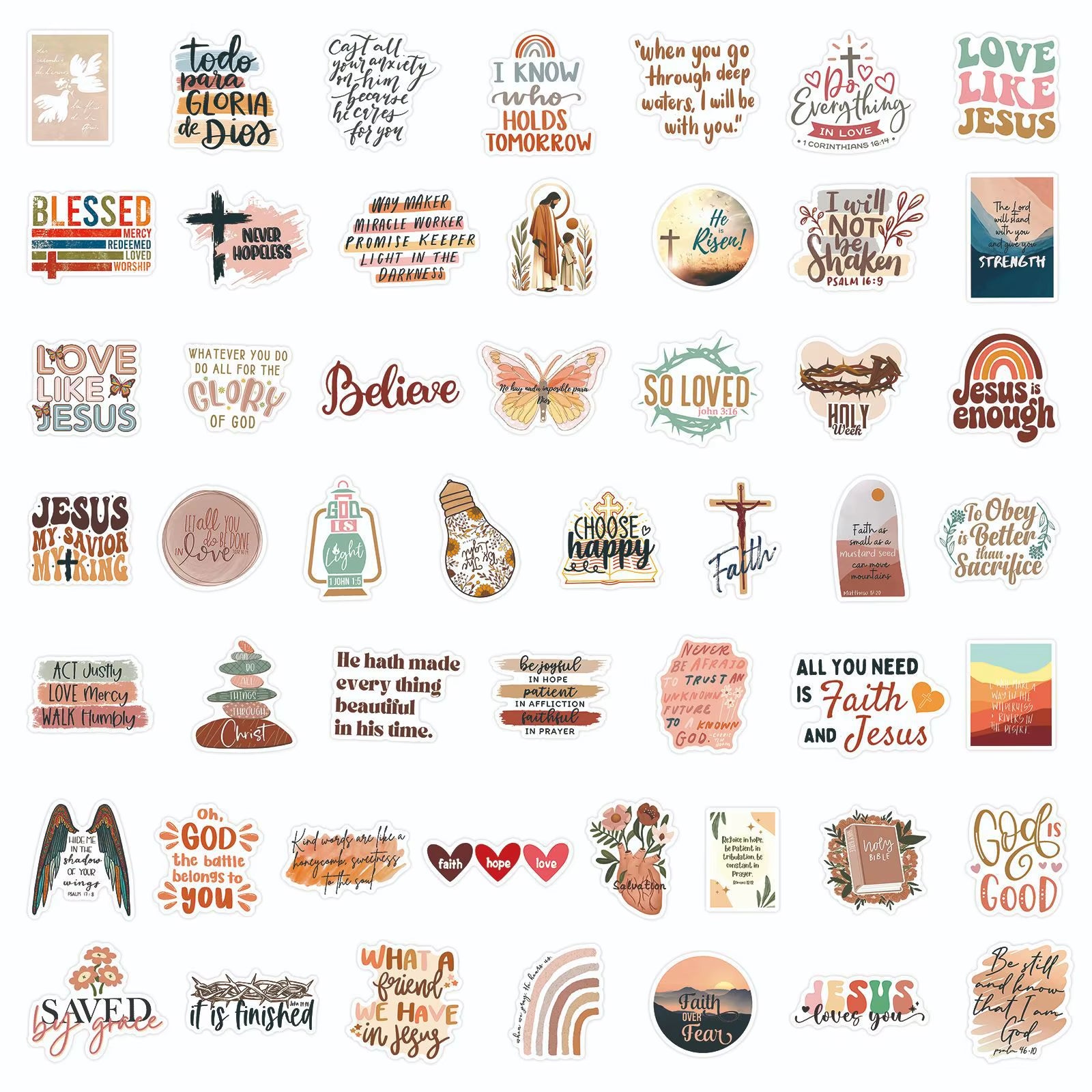 50Pcs Boho Style Jesus Christians Religion Sayings Stickers Skateboard Suitcase Graffiti Luggage DIY Bible Decals