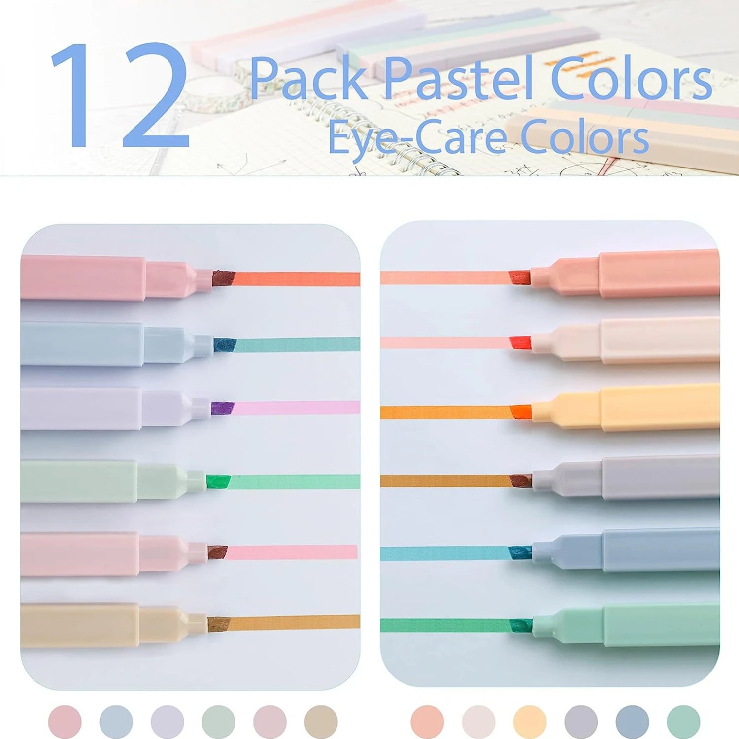 Highlighters Cute Pastel Pens 12 Colors Bible Pens No Bleed with Soft Tip Aesthetics Pens Markers Kawaii Stationary for Students