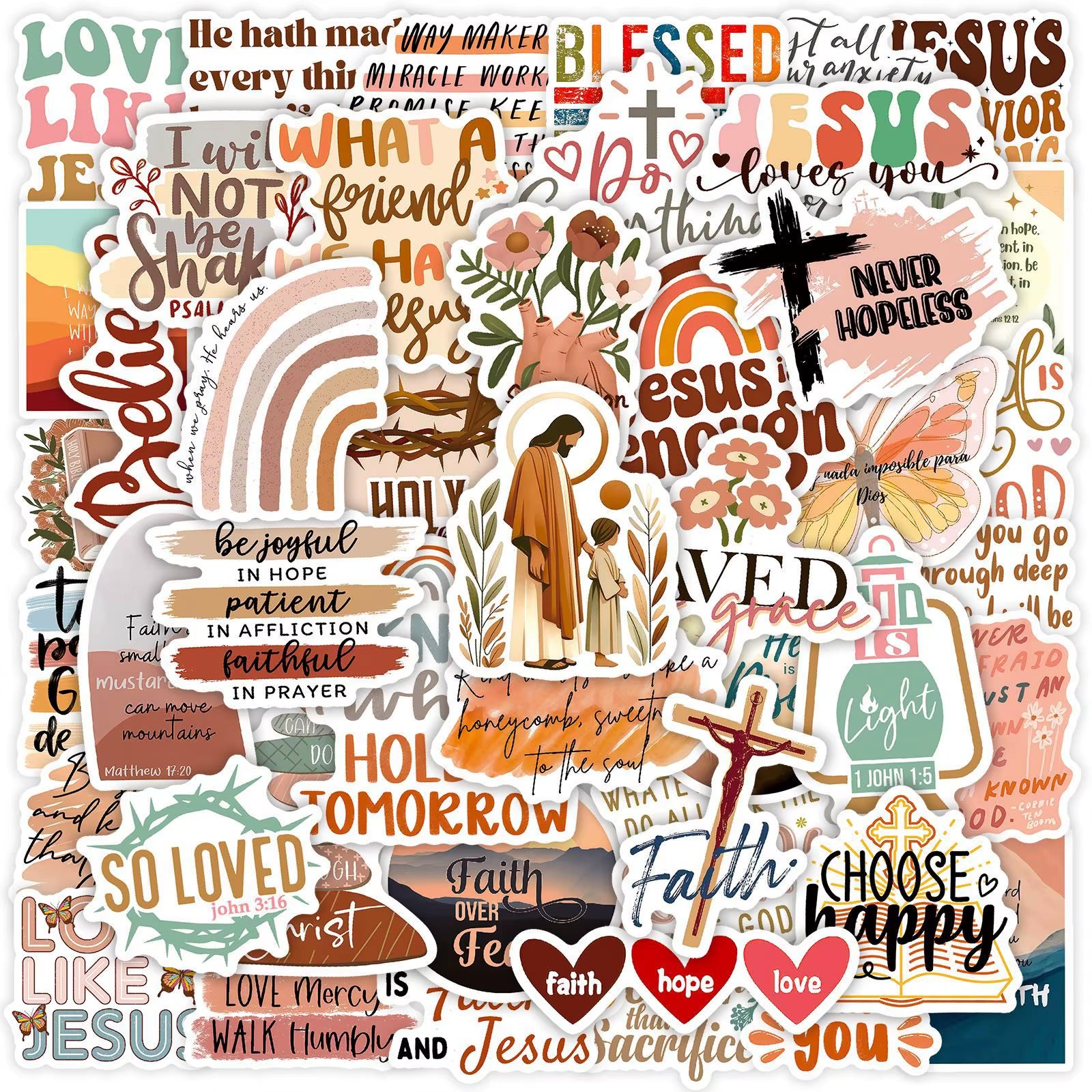 50Pcs Boho Style Jesus Christians Religion Sayings Stickers Skateboard Suitcase Graffiti Luggage DIY Bible Decals