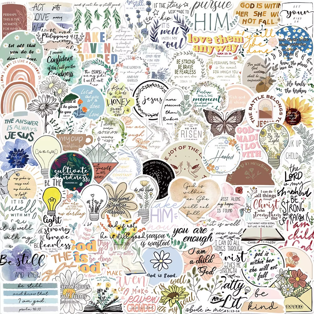 50PCS Motivational Jesus Phrase Graffiti Stickers DIY Graffiti Sticker Bible Verse Faith Decals Stationery Notebook Diary