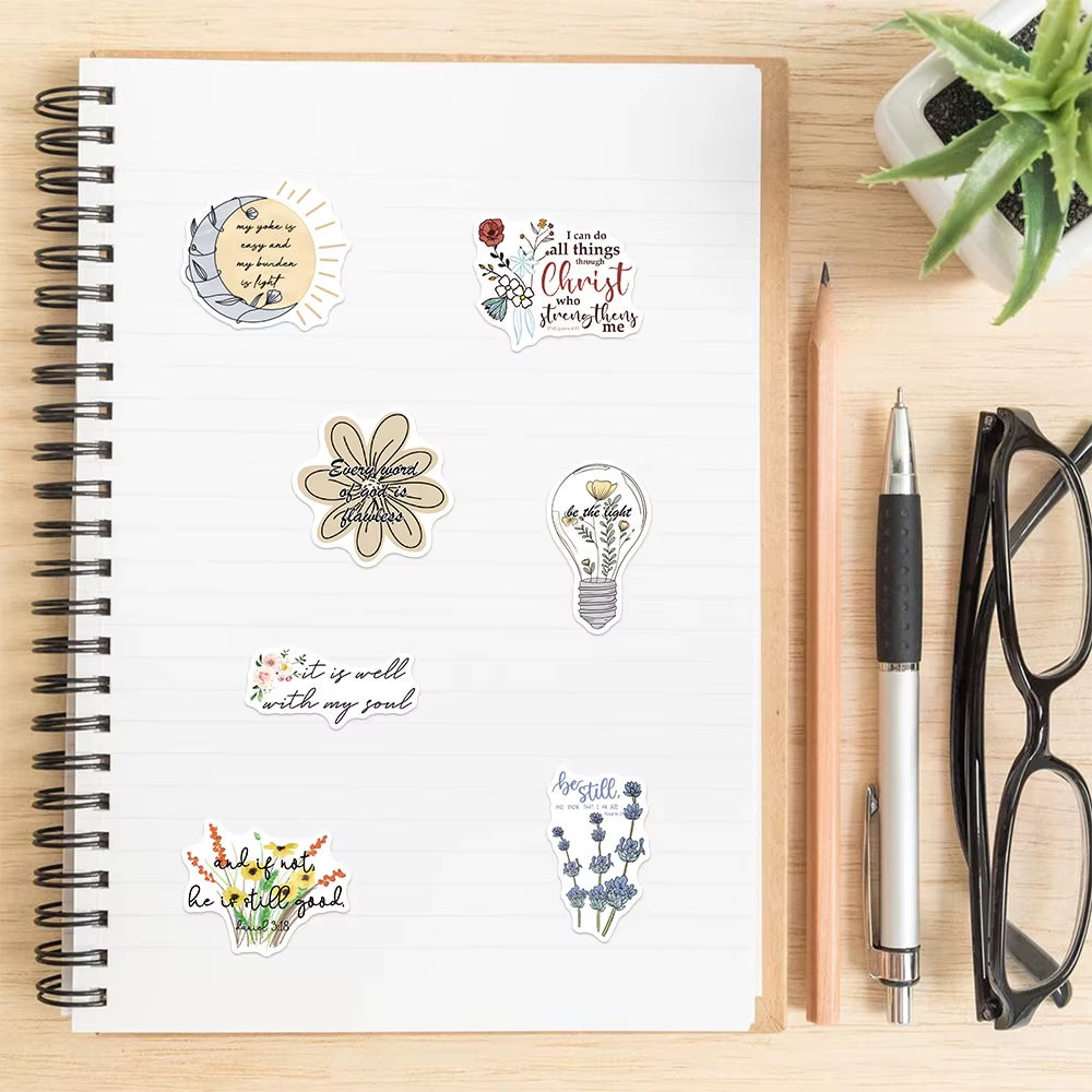 50PCS Motivational Jesus Phrase Graffiti Stickers DIY Graffiti Sticker Bible Verse Faith Decals Stationery Notebook Diary
