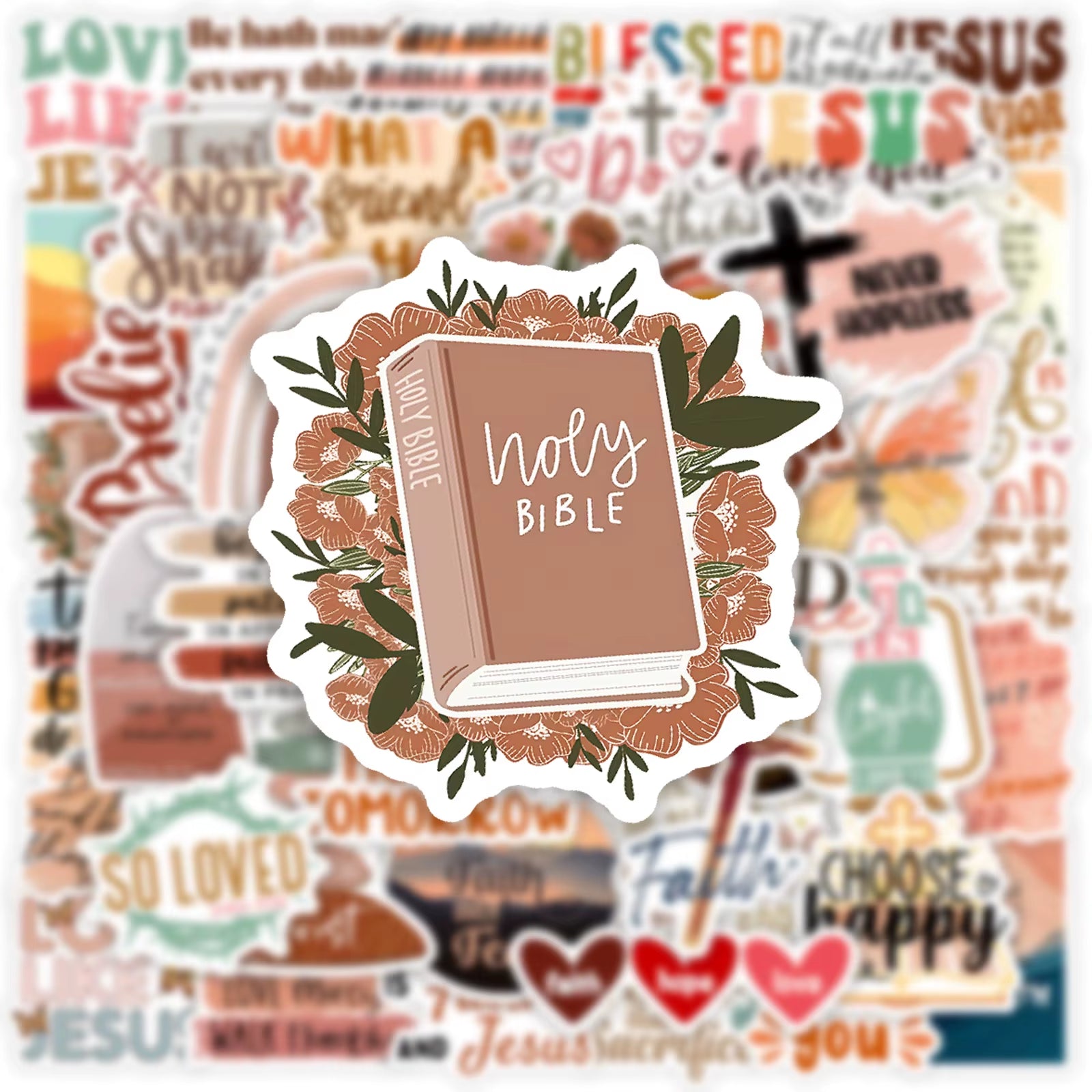 50Pcs Boho Style Jesus Christians Religion Sayings Stickers Skateboard Suitcase Graffiti Luggage DIY Bible Decals