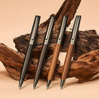 "Elegant wood and metal pen with smooth black ink flow. High-end feel, perfect for daily writing or as a thoughtful gift. Includes matching case."