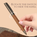 "Elegant wood and metal pen with smooth black ink flow. High-end feel, perfect for daily writing or as a thoughtful gift. Includes matching case."