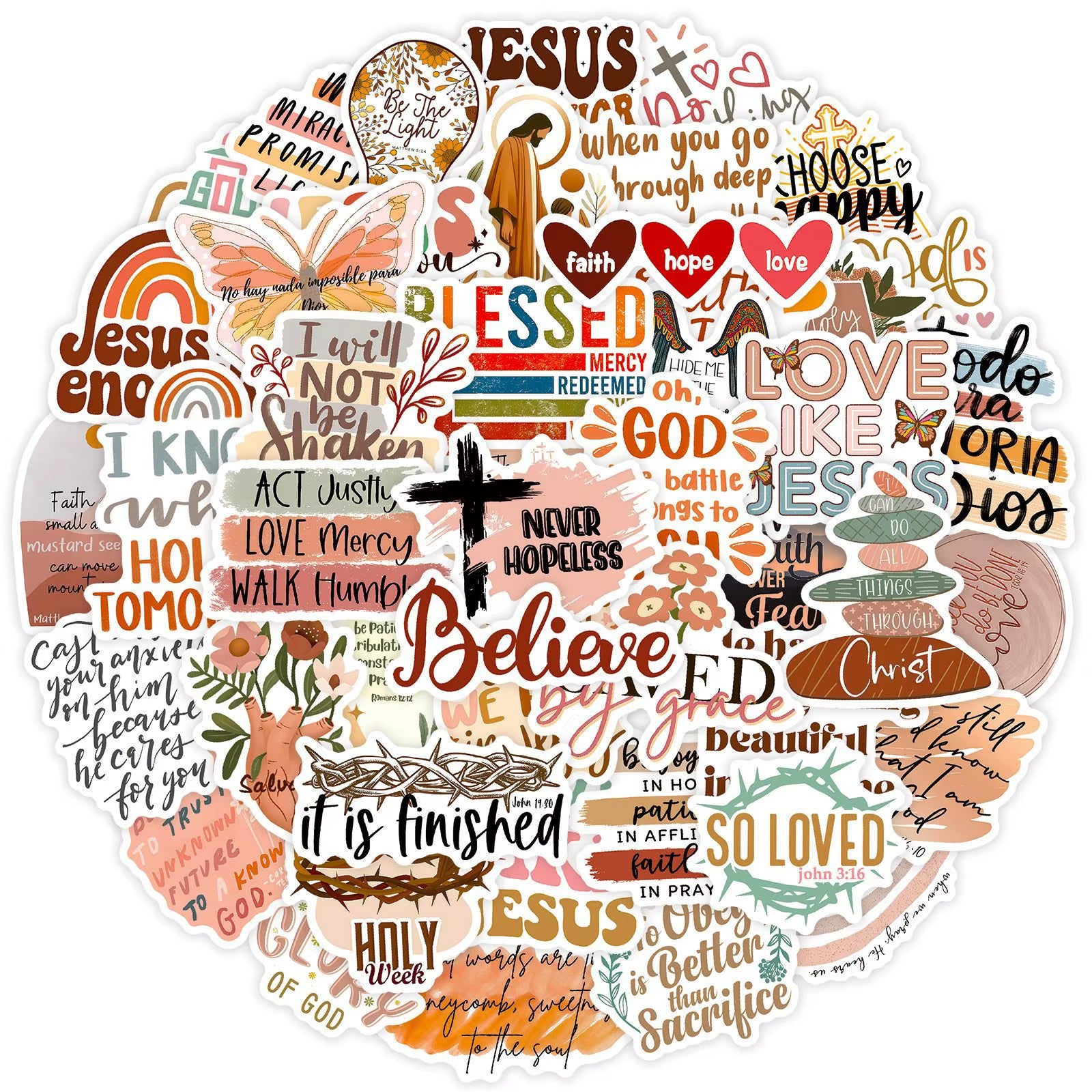 50Pcs Boho Style Jesus Christians Religion Sayings Stickers Skateboard Suitcase Graffiti Luggage DIY Bible Decals