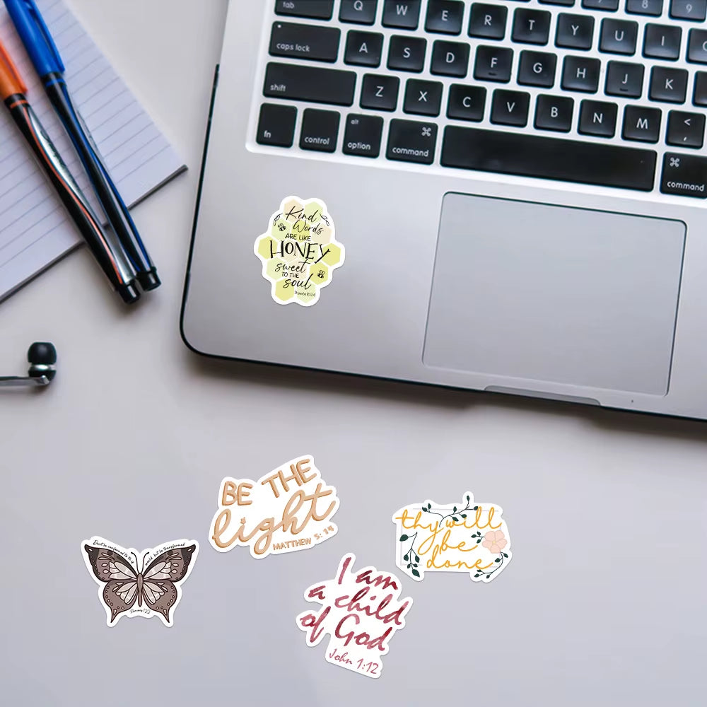 50PCS Motivational Jesus Phrase Graffiti Stickers DIY Graffiti Sticker Bible Verse Faith Decals Stationery Notebook Diary