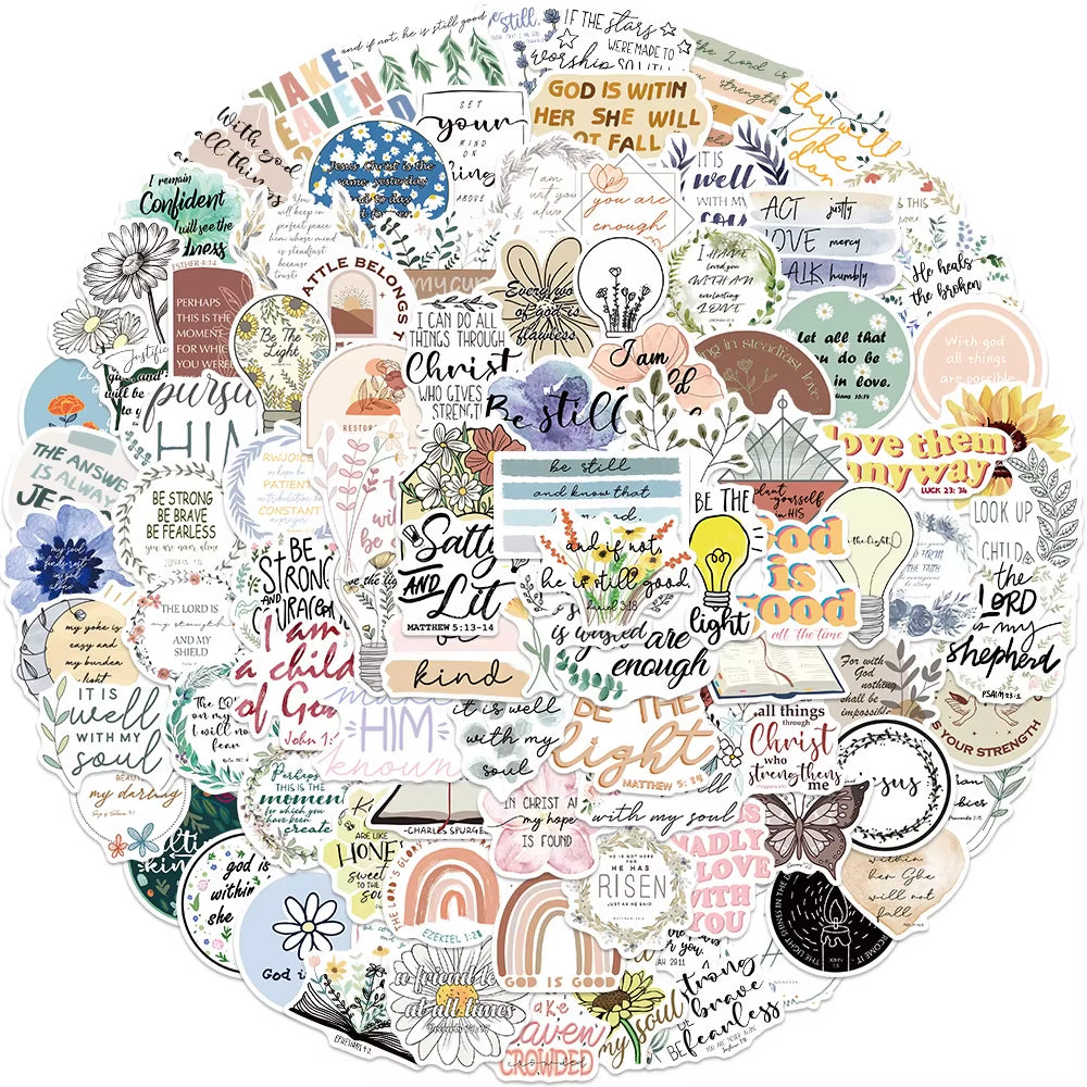 50PCS Motivational Jesus Phrase Graffiti Stickers DIY Graffiti Sticker Bible Verse Faith Decals Stationery Notebook Diary
